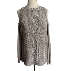BCBGMaxAzria Arlene Cold Shoulder Cable Knit Metallic Sweater size Medium